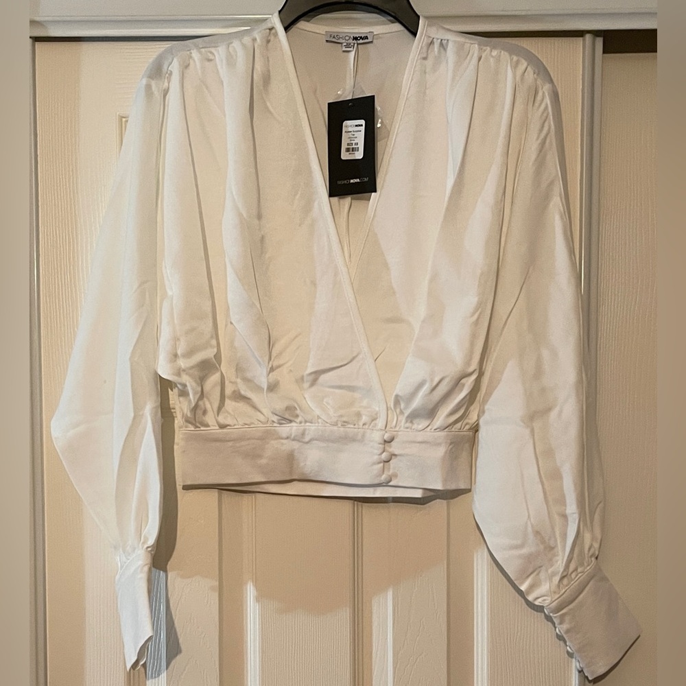 Fashion Nova Surplus Long Sleeve White Top.